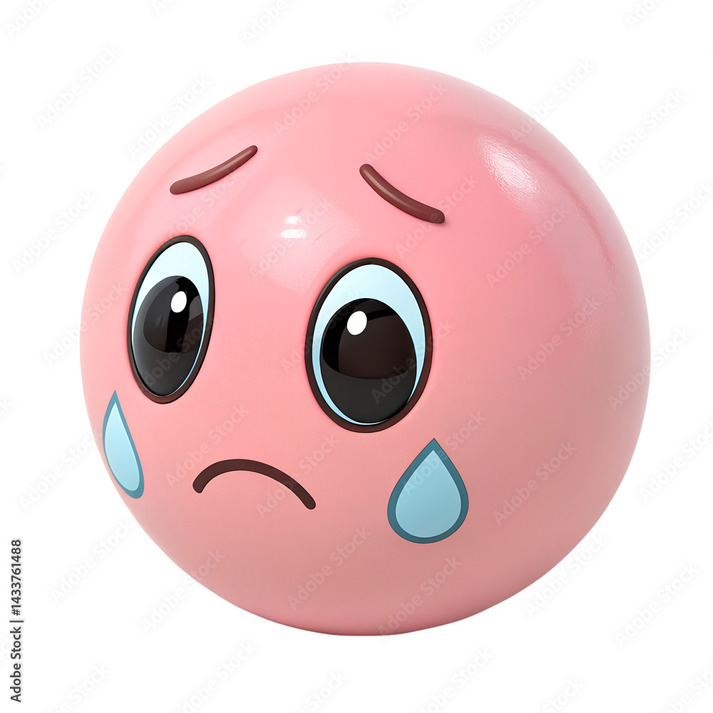 3D icon, Sad Emoticon with Tear Dripping Down 3D icon, Sad Emoticon with Tear Dripping Down