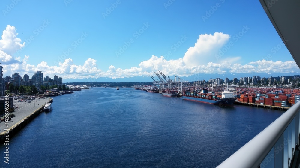 Obraz premium Expansive view of a large port with shipping containers and cranes for handling cargo