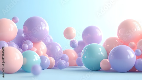 Obraz na płótnie Abstract pastel spheres composition in soft colors, with floating glossy and matte balls on minimal background, creating a playful, dreamy and modern 3D design. w salonie