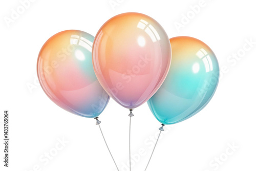 Three glossy, iridescent balloons, arranged in a slightly overlapping cluster, are the central focus.  