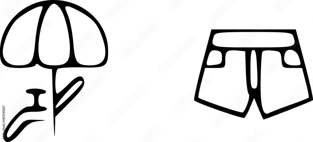 Fototapeta premium Simple Line Drawings of a Parasol and Shorts Perfect for Summer Fashion or Beach Vacation Designs