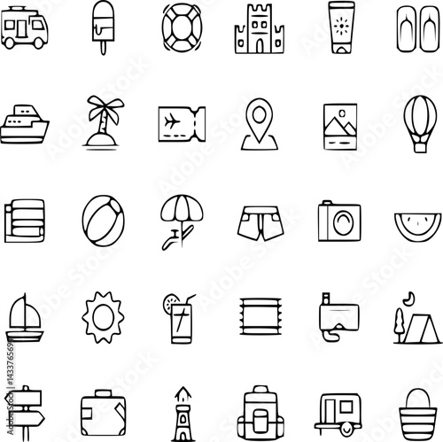 A Collection of Summer Vacation Icons Travel Beach and Holiday Symbols Perfect for websites apps and travel brochures