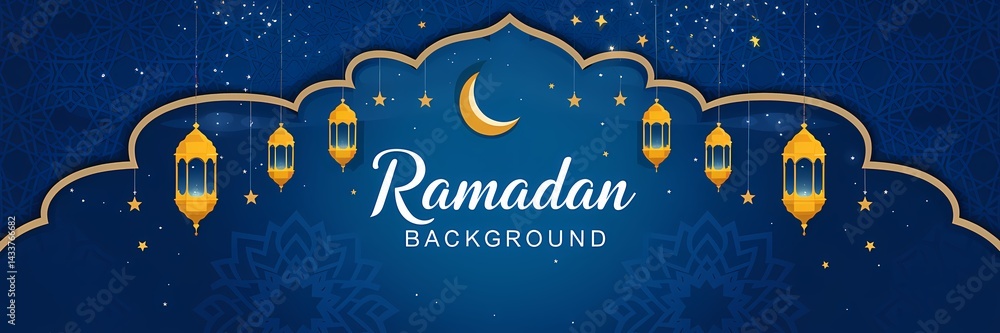Mesmerizing Ramadan Background with Deep Blue Gradient Islamic Ornaments Golden Lanterns Soft Glowing Crescent Moon Enhancing Sacred Atmosphere of the Holy Month with Elegant Minimalistic Decorations Mesmerizing Ramadan Background with Deep Blue Gradient Islamic Ornaments Golden Lanterns Soft Glowing Crescent Moon Enhancing Sacred Atmosphere of the Holy Month with Elegant Minimalistic Decorations