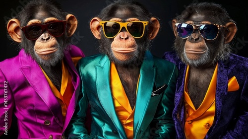 Trendy chimpanzee rock band showcasing stylish outfits