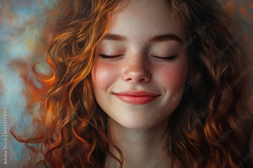 Smiling Woman with Closed Eyes and Smooth Skin Smiling Woman with Closed Eyes and Smooth Skin