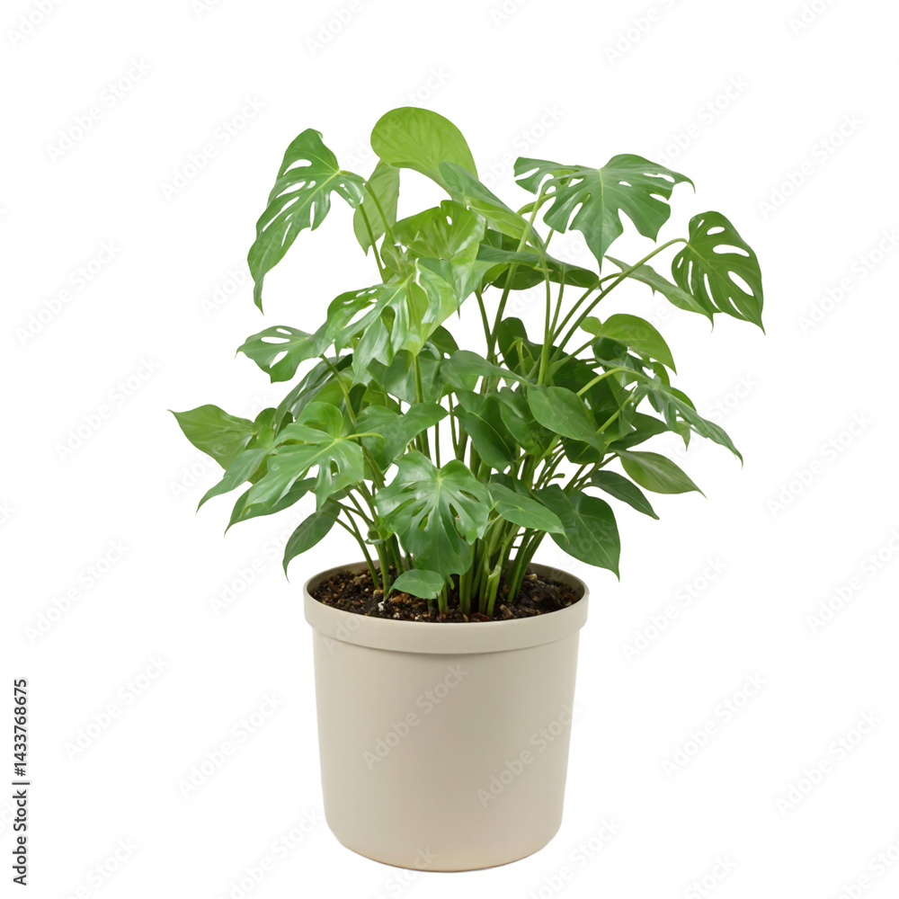 Fototapeta premium Isolated mature split leaf philodendron in a stylish pot