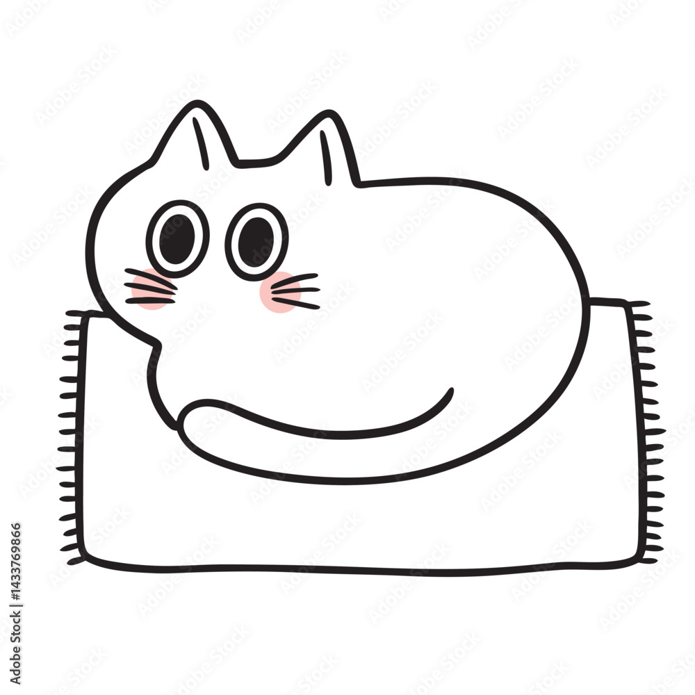 Fototapeta premium Cute cat cartoon digital line drawing element.