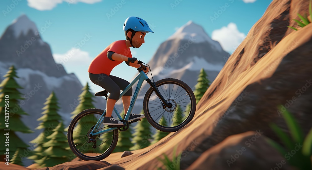 Fototapeta premium Boy Riding Bike on Mountain