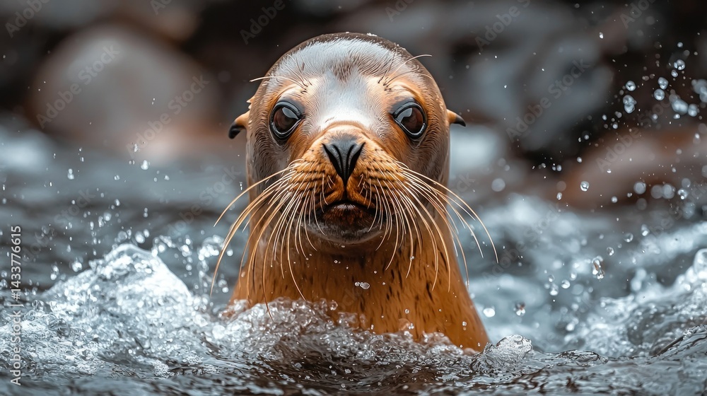 Fototapeta premium Close-up of a sea lion emerging from water