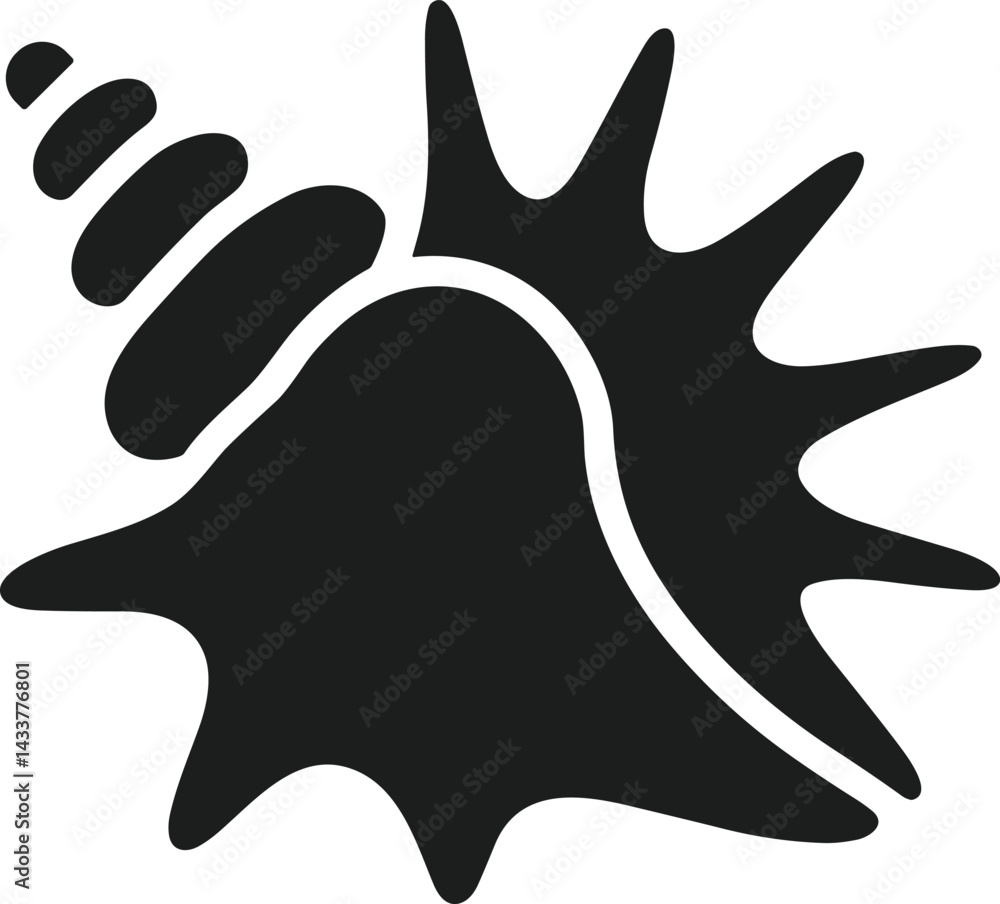Obraz premium Spiky Seashell Silhouette Vector – Marine Life Illustration for Ocean, Beach, and Summer Designs