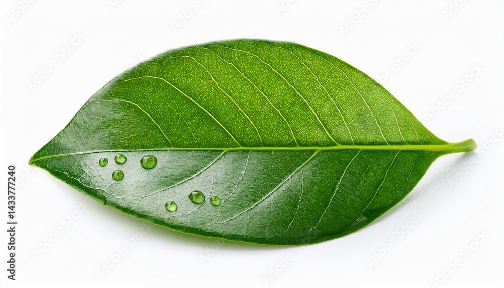 Fototapeta premium green leaf with water droplets isolated on white background