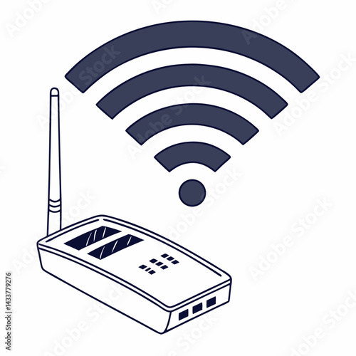 Wireless Router With Antenna And Wifi Signal Outline Icon Design