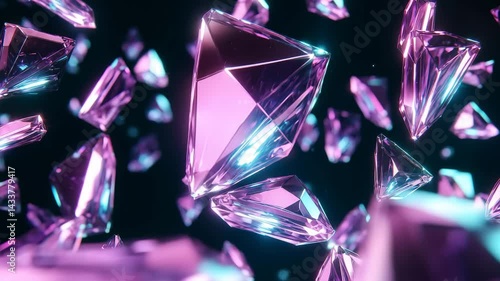 Vibrant sparkling purple blue crystal gemstone diamond floating abstract background with luxury shiny glowing fantasy light reflection, precious jewel elegant glamour magic surreal digital 3D faceted