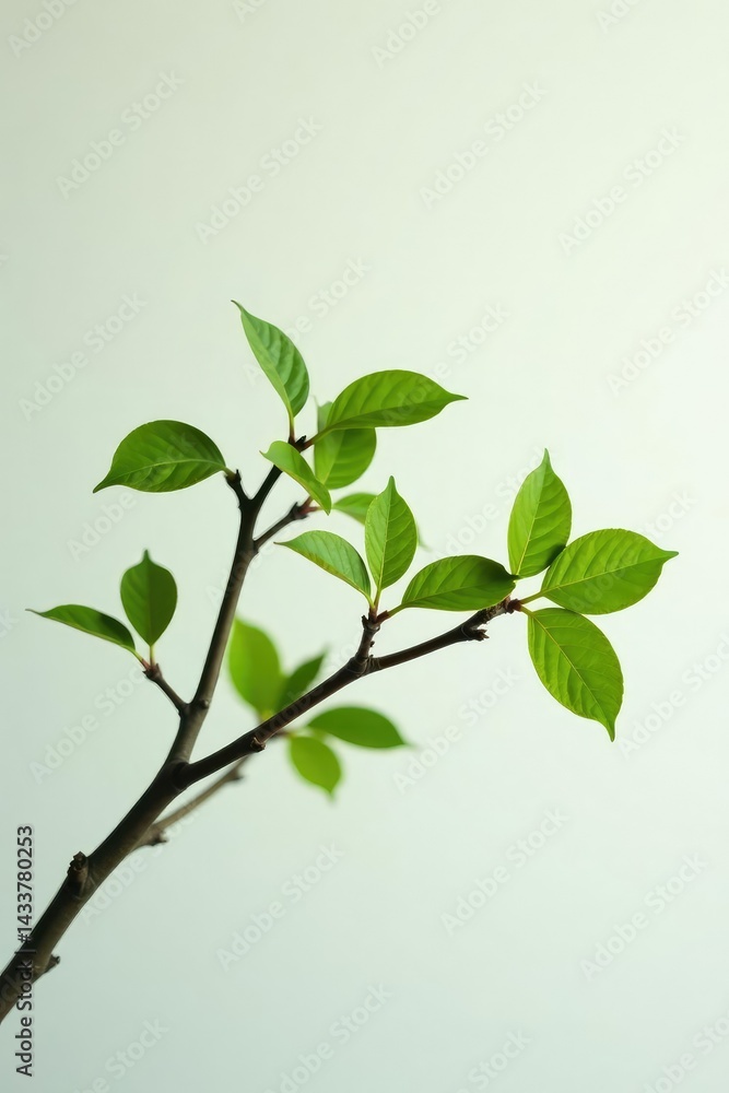 Branches isolated on white background with a few leaves still attached, branches, simplicity, green Branches isolated on white background with a few leaves still attached, branches, simplicity, green