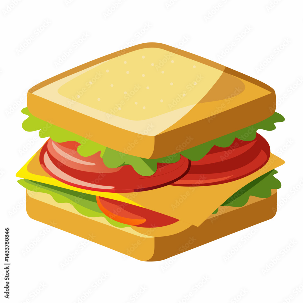 Isometric Illustration Of A Nutritious Sandwich With Tomatoes Lettuce And Cheese Isometric Illustration Of A Nutritious Sandwich With Tomatoes Lettuce And Cheese