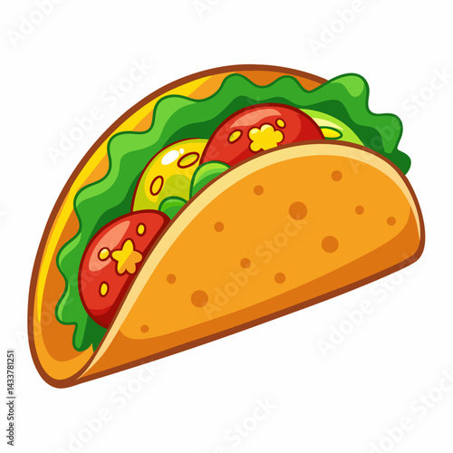 Cartoon Taco Illustration With Fresh Vegetables Isolated On White Background