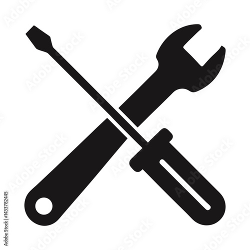 screwdriver and wrench crossed silhouette vector.