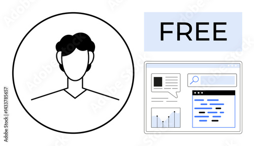 Profile avatar, FREE banner, and dashboard layout with stats, search bar, and notifications. Ideal for user interface, subscription, analytics, dashboard profile website simple landing page