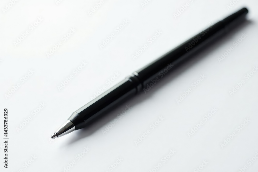 One sleek black pen isolated on white backdrop, pen, writing instrument, macro One sleek black pen isolated on white backdrop, pen, writing instrument, macro
