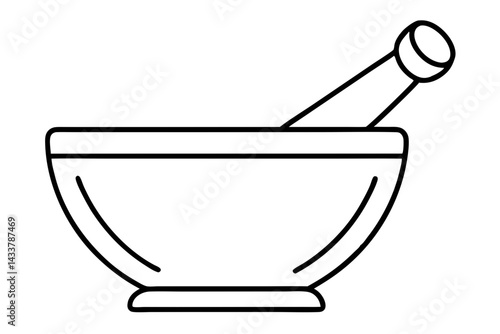 Minimal Mortar and Pestle Line Art – Simple Pharmacy and Herbal Medicine Icon in Outline Style

