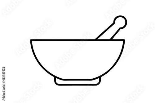 Minimal Mortar and Pestle Line Art – Simple Pharmacy and Herbal Medicine Icon in Outline Style

