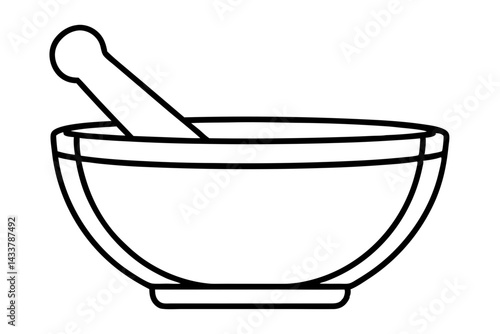 Minimal Mortar and Pestle Line Art – Simple Pharmacy and Herbal Medicine Icon in Outline Style

