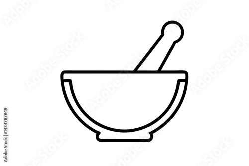 Minimal Mortar and Pestle Line Art – Simple Pharmacy and Herbal Medicine Icon in Outline Style

