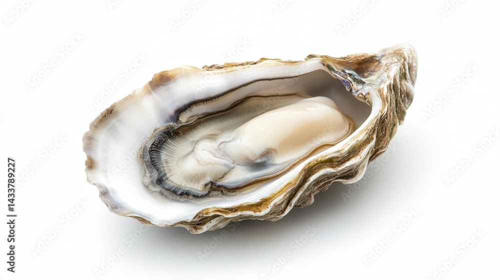 Single fresh oyster in shell on white background. Single fresh oyster in shell on white background.