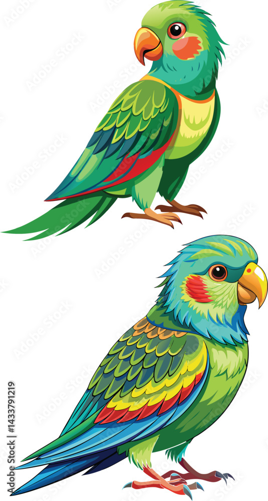 Fototapeta premium Vector dove, sparrown, woodspecker and parakeet bird icon set design 