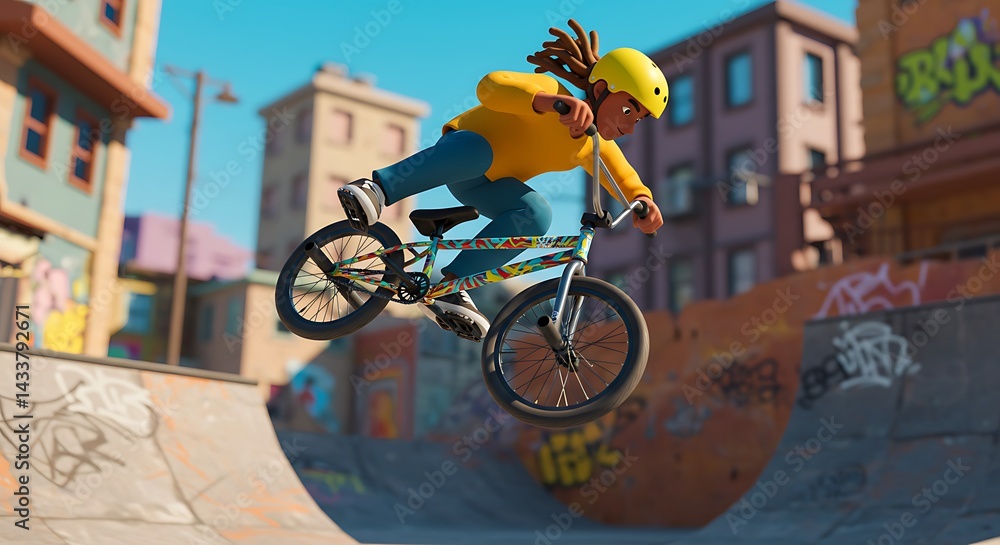 Obraz premium Bmx Rider in Air at Skatepark