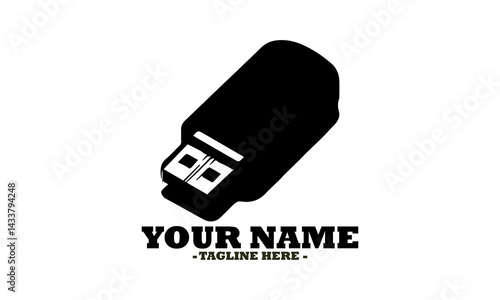 Simple black outline of a portable USB flash drive for data storage on a white background. Technology concept, USB logo icon and illustrasion USB vector logo design