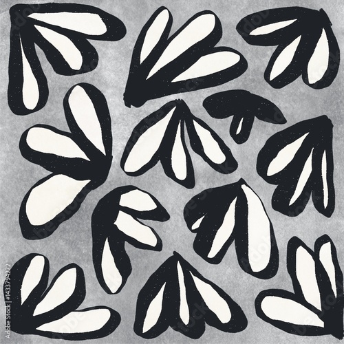 Illustration with abstract leaves on the watercolour grey background 