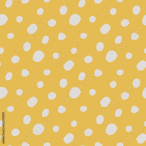 seamless pattern with white polka dots on yellow background 