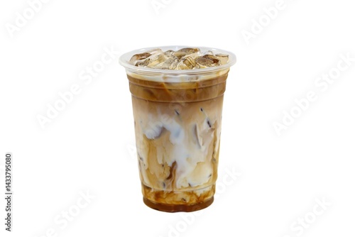 Ice latte coffee serving on isolated and white background, latte milk coffee.