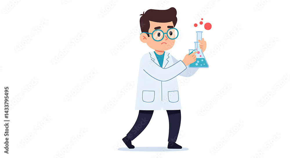 2D Cartoon Scientist Character with White Background 2D Cartoon Scientist Character with White Background