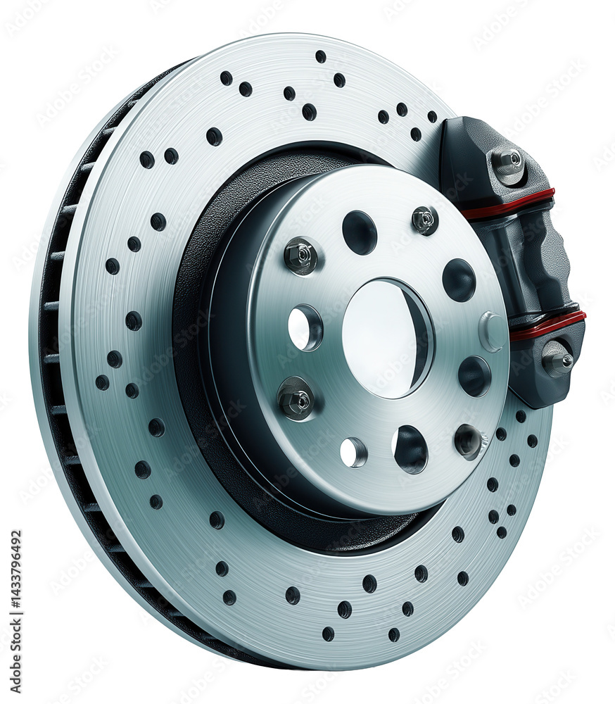 High-performance disc brake system with slotted and drilled rotor and caliper. High-performance disc brake system with slotted and drilled rotor and caliper.