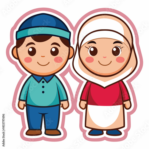 Cute Muslim Couple Cartoon