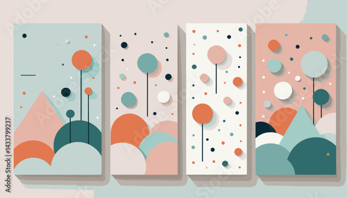 Abstract Geometric Art Print Set Pastel Colors Minimalist Wall Decor Modern Home Design Circles Triangles and Shapes for Living Room Bedroom Office Decoration