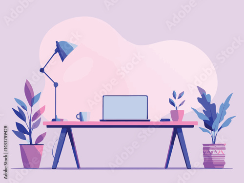 illustration of office desk with laptop