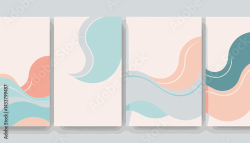 Abstract Pastel Wave Art Set Modern Wall Decor Coastal Inspired Artwork Minimalist Design for Home Interior Stylish Graphics Print Collection