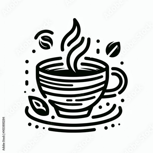A simple, outlined image of a hot drink in a cup.