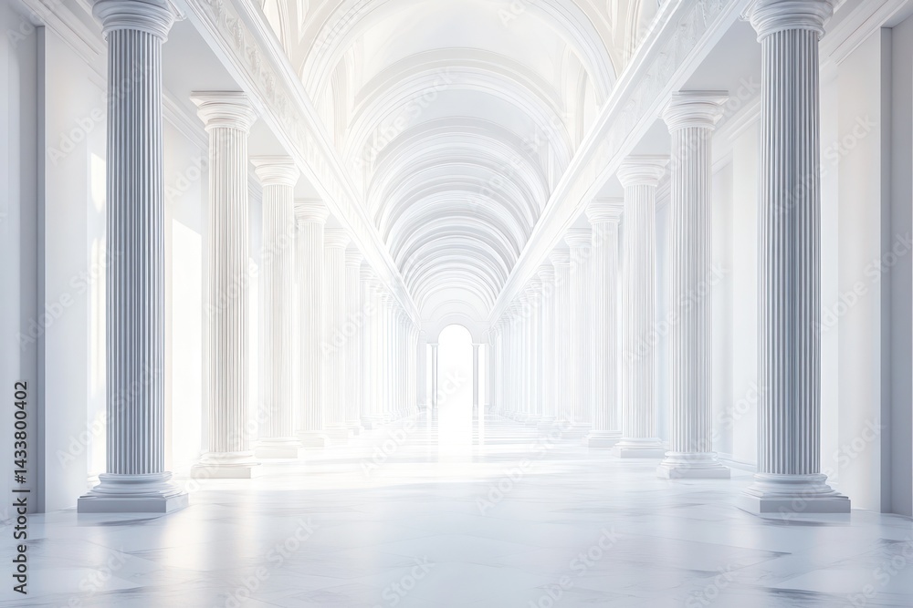 Fototapeta premium Minimalistic white corridor with vertical pillars
