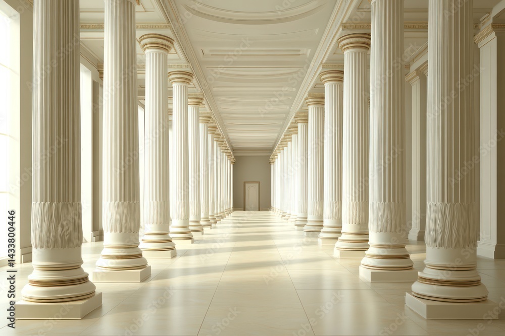 Fototapeta premium Minimalistic white corridor with vertical pillars