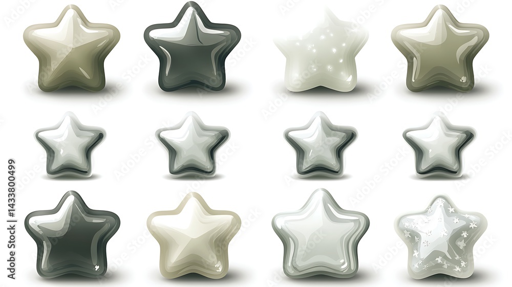 Glossy Star Icons Set. Glossy Star Icons Set.