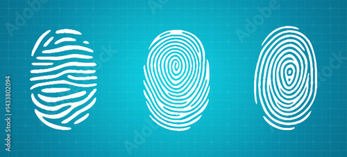 Fingerprint vector icon. ID app sign. White identification symbol. White fingerprint  set