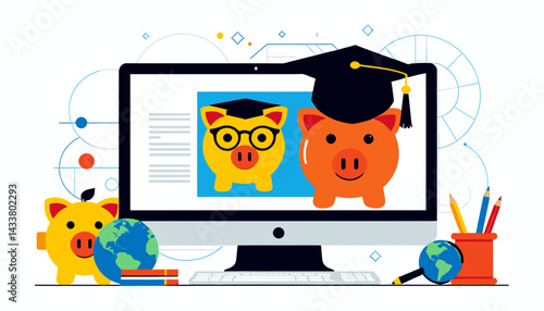 Investing in Education_ Save for College_ Educational Piggy Banks_ Online Learning_ Financial Planning for Students_ Future Savings_ Bright Future Ahead