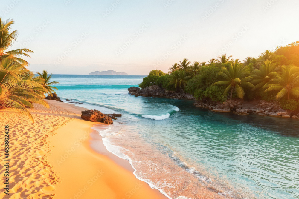 Tropical Paradise Beach at Sunset