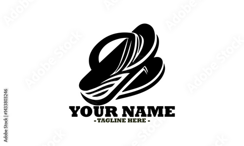 Black silhouette of a single casual flip-flop slipper for summer footwear isolated on a white backdrop. Fashion concept, slipper linear vector icon and sliper liner logo design