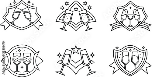 Wallpaper Mural Clinking Champagne Glasses Badge Icons – Line Art Vector Set, Elegant Celebration Icons – Champagne Toast Line Illustrations, Cheers Logo Collection – Black Line Badge Icons Vector. Torontodigital.ca