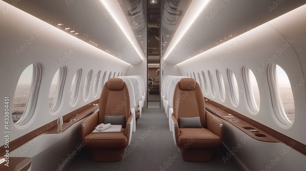Luxurious private jet cabin interior